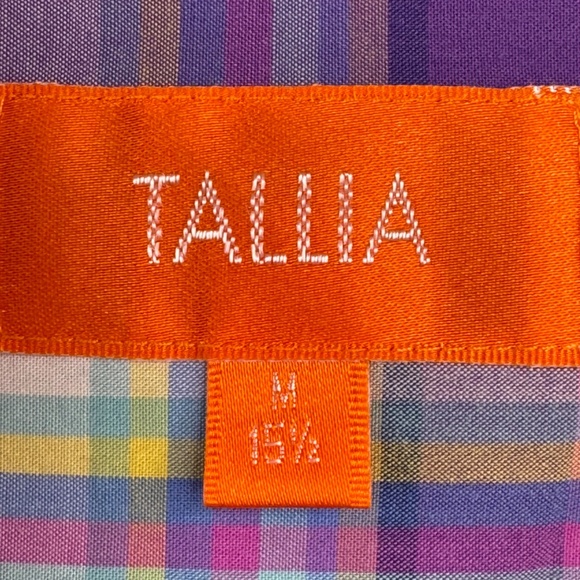 Tallia Mens Purple Plaid Collard Button Up Dress Up Shirt Sz. Medium M 15 1/2 - Picture 5 of 13